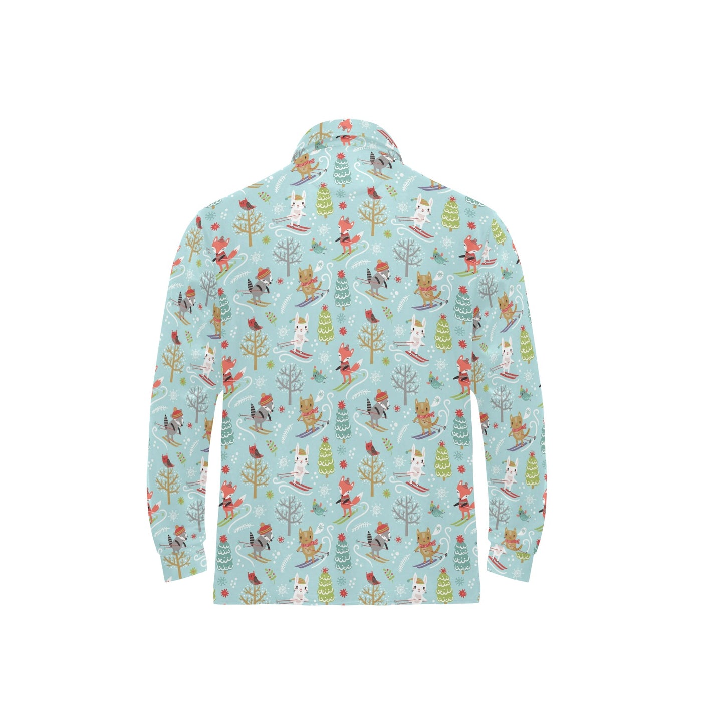 Ski Fox Cute Print Design LKS303 Long Sleeve Polo Shirt For Men's