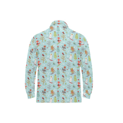 Ski Fox Cute Print Design LKS303 Long Sleeve Polo Shirt For Men's