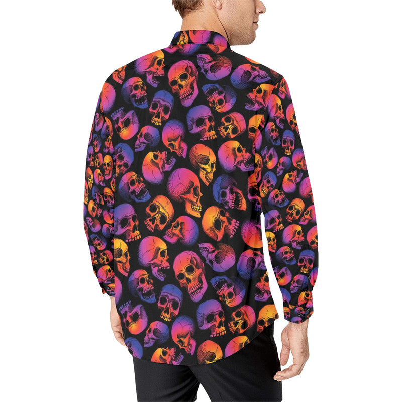 Skull Multicolor Print Design LKS3011 Men's Long Sleeve Dress Shirt