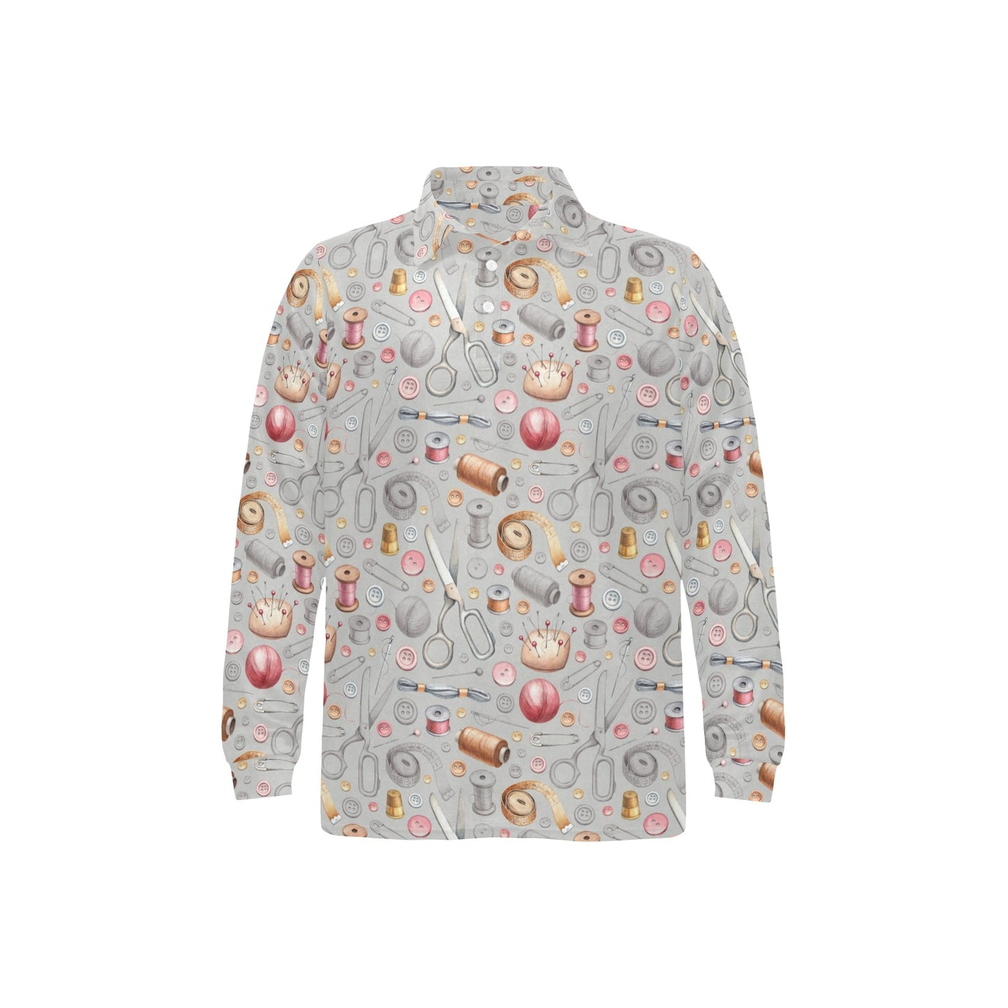 Sewing Equipment Print Design LKS302 Long Sleeve Polo Shirt For Men's