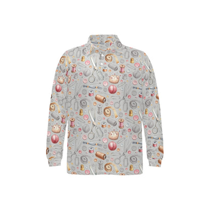 Sewing Equipment Print Design LKS302 Long Sleeve Polo Shirt For Men's