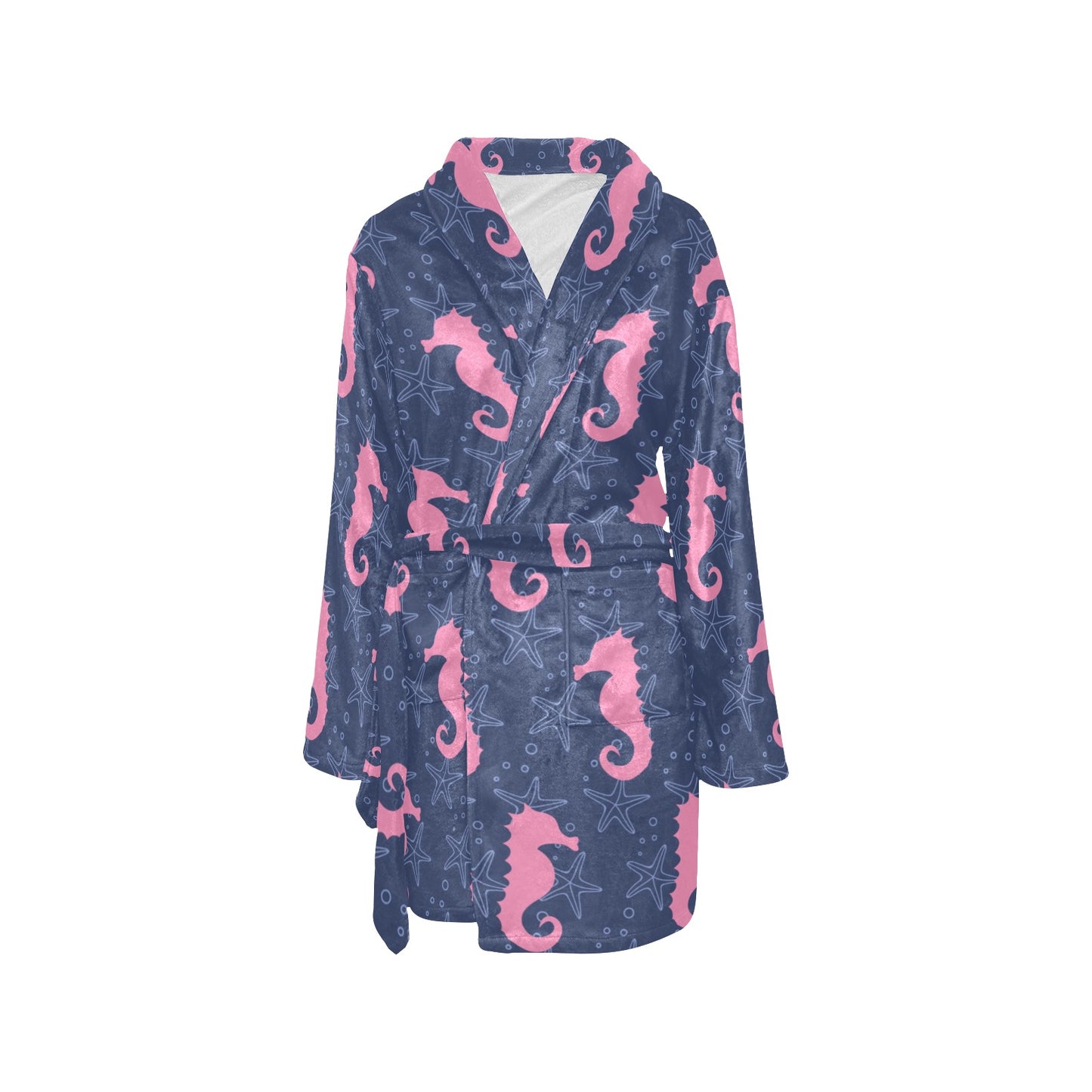 SeaHorse Pink Pattern Print Design 02 Women's Fleece Robe