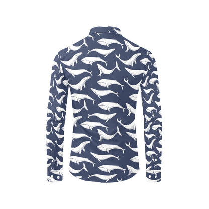 Whale Print Design LKS308 Men's Long Sleeve Dress Shirt