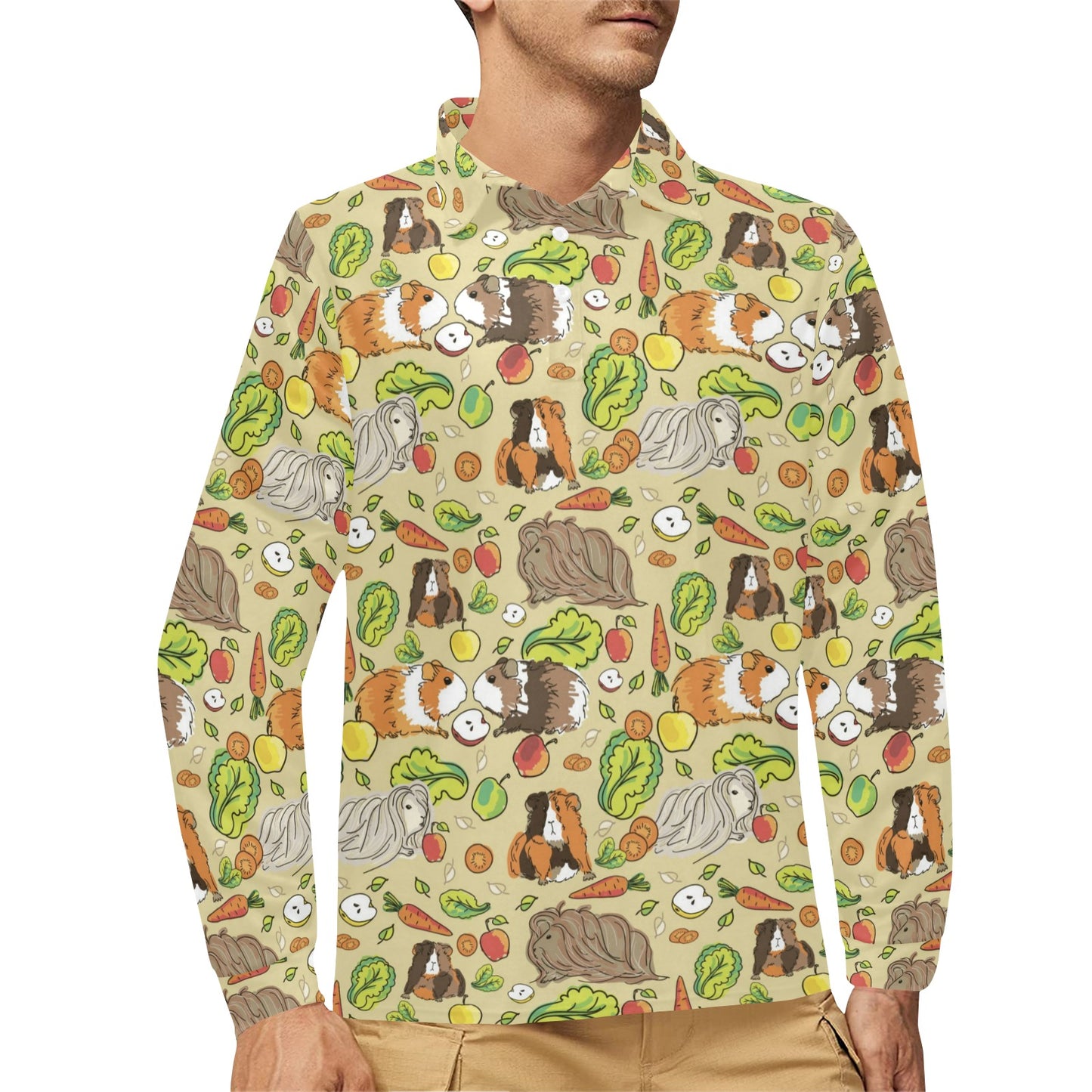 Guinea Pig Pattern Print Design 02 Long Sleeve Polo Shirt For Men's