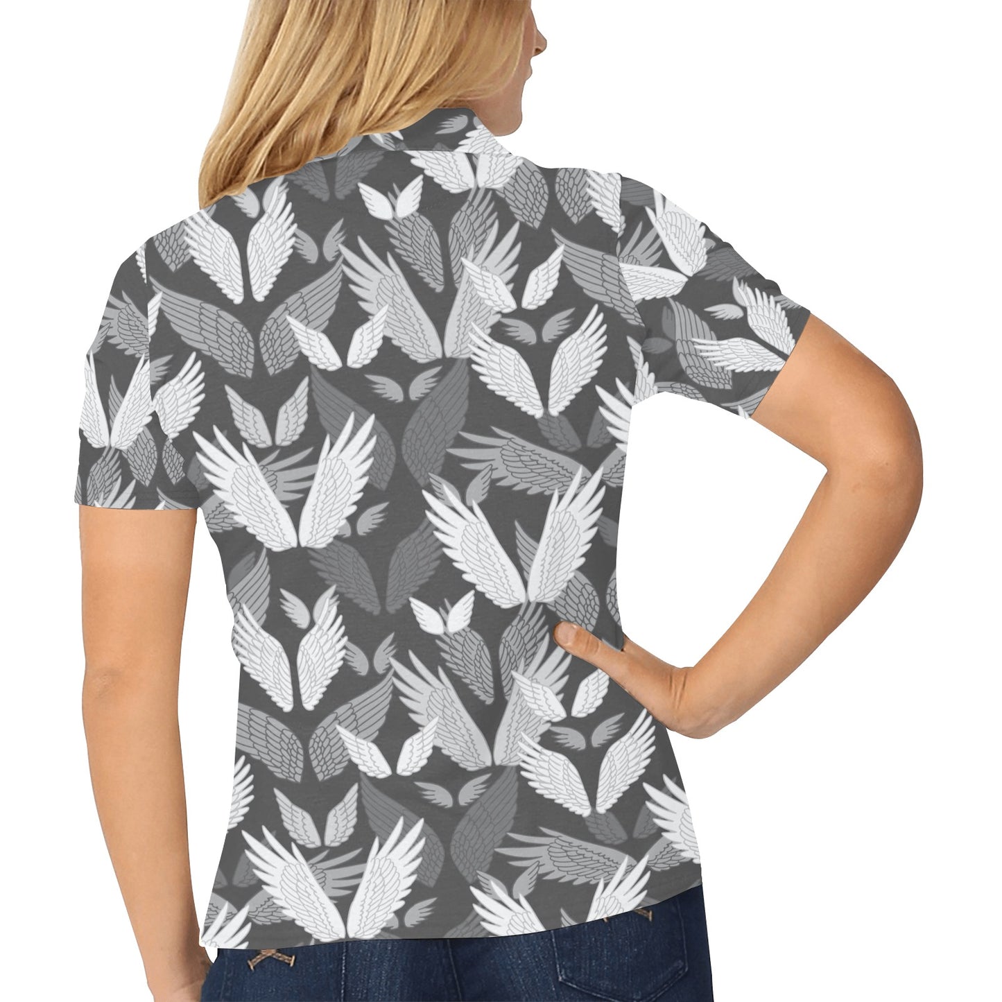 Angel Wings Pattern Design Themed Print Women's Polo Shirt