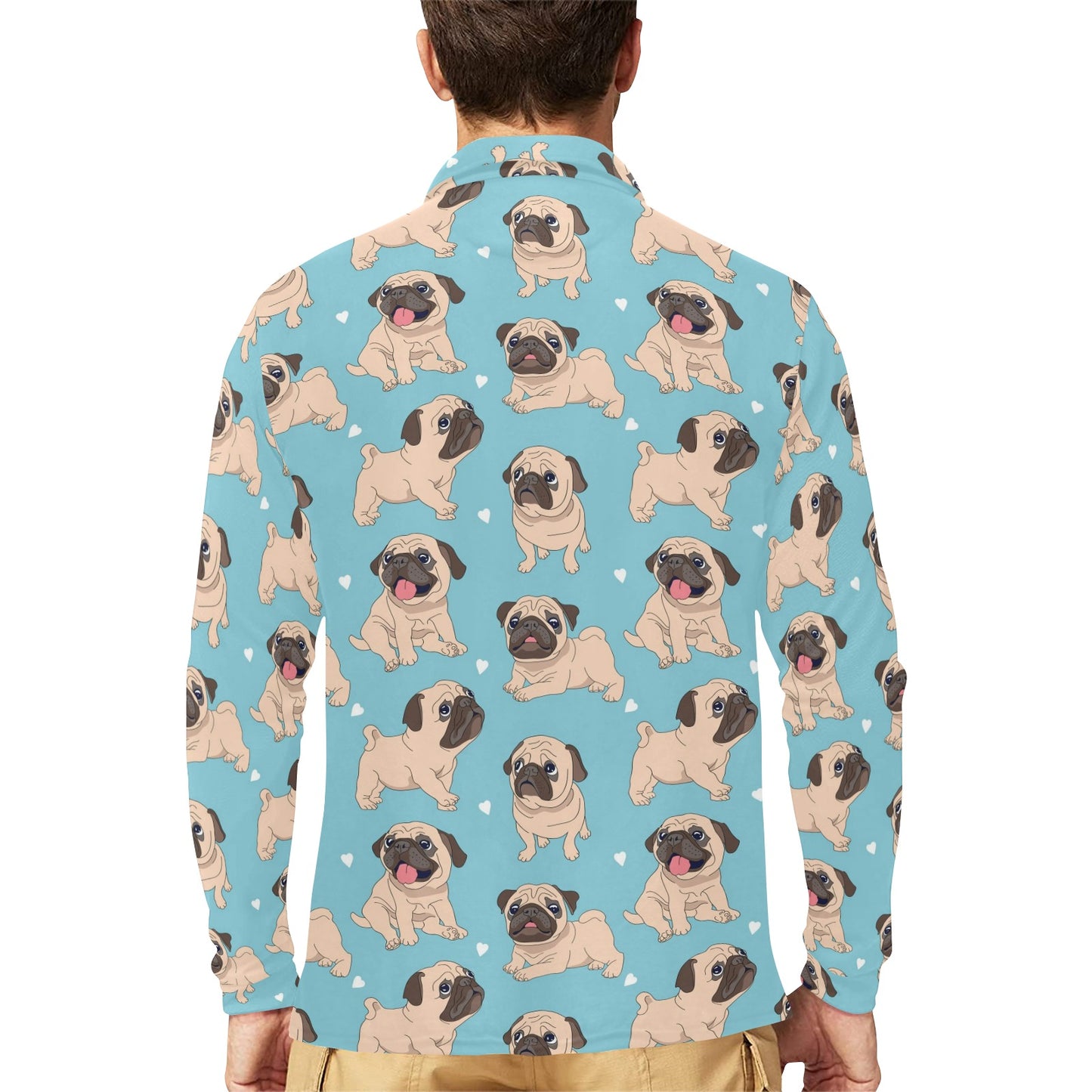 Pug Pattern Print Design A03 Long Sleeve Polo Shirt For Men's