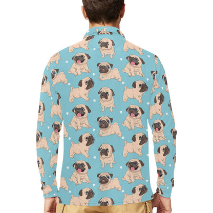 Pug Pattern Print Design A03 Long Sleeve Polo Shirt For Men's