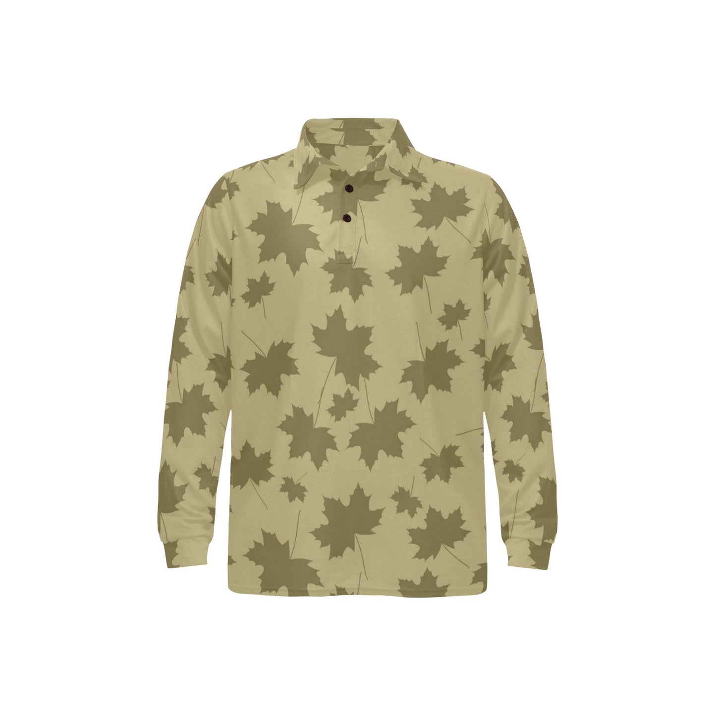 Maple Leaf Pattern Print Design 01 Long Sleeve Polo Shirt For Men's