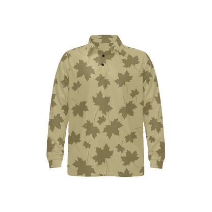 Maple Leaf Pattern Print Design 01 Long Sleeve Polo Shirt For Men's