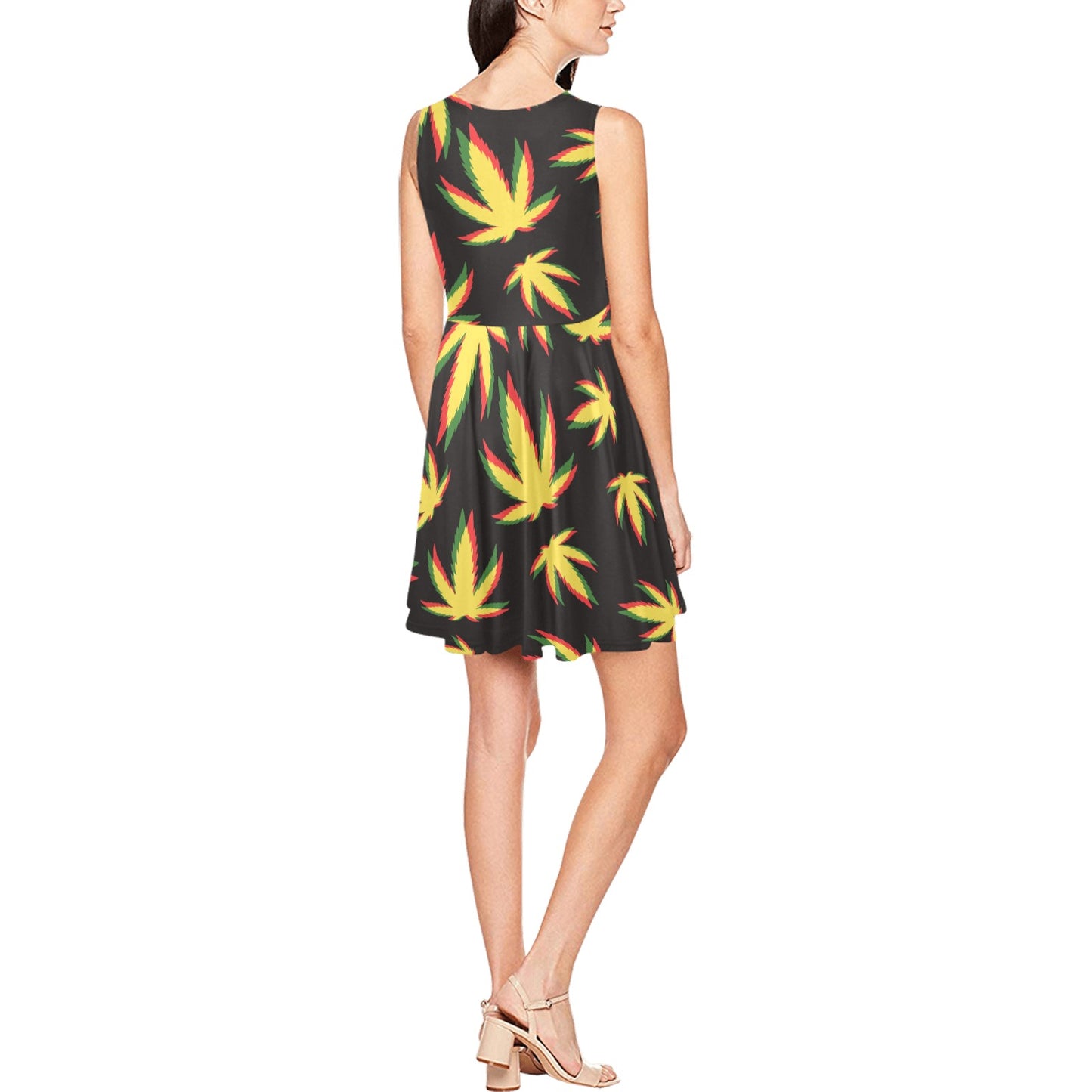 Pot Leaf Pattern Print Design A02 Sleeveless Dress
