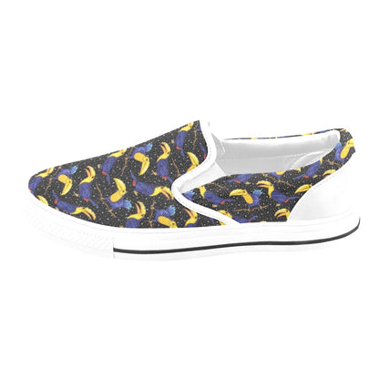 Toucan Print Design LKS307 White Slip Ons Canvas Women's Shoes