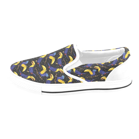 Toucan Print Design LKS307 White Slip Ons Canvas Women's Shoes