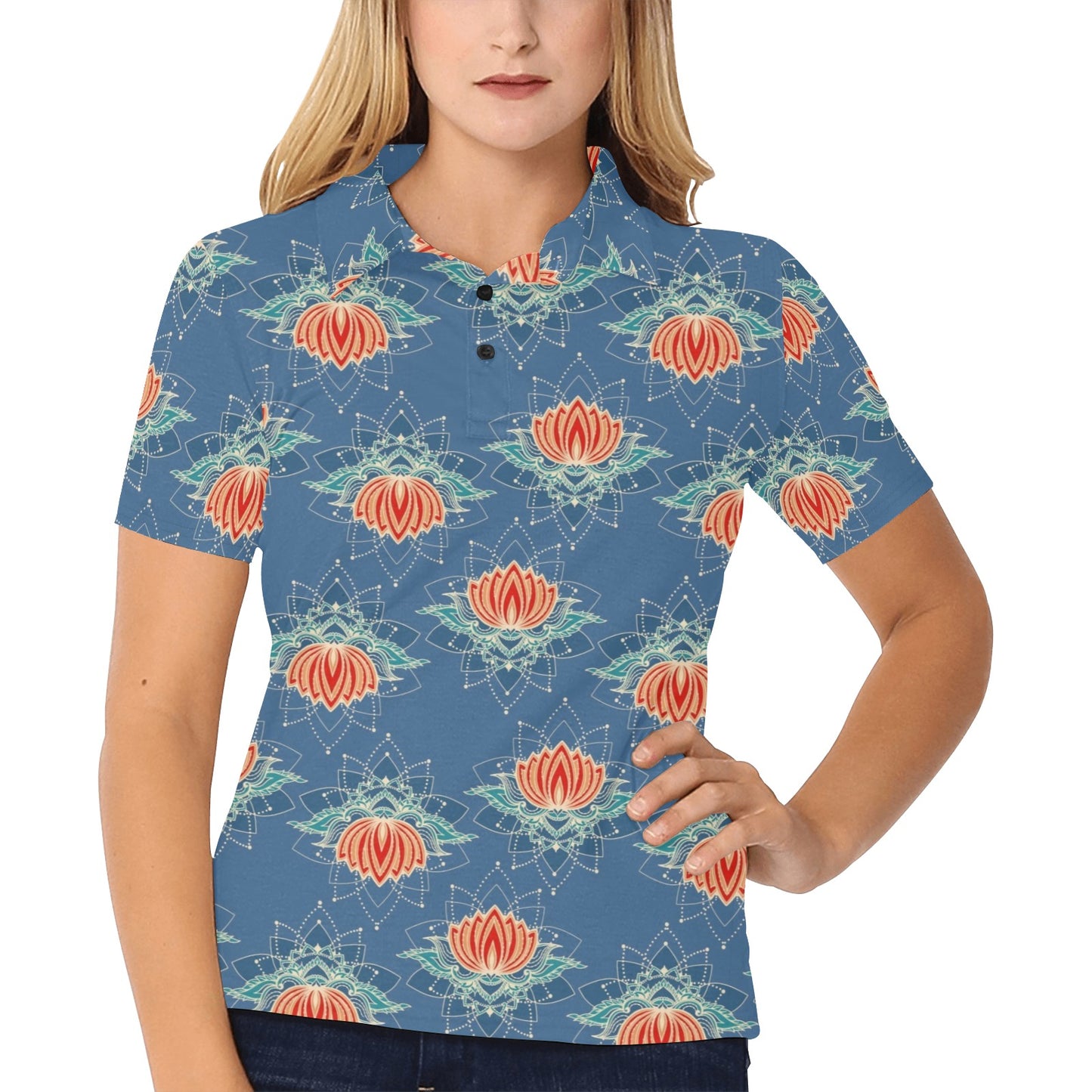 lotus Boho Pattern Print Design LO07 Women's Polo Shirt