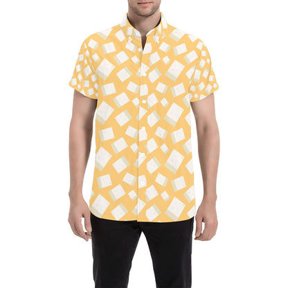 Tofu Print Design LKS302 Men Short Sleeve Button Up Shirt
