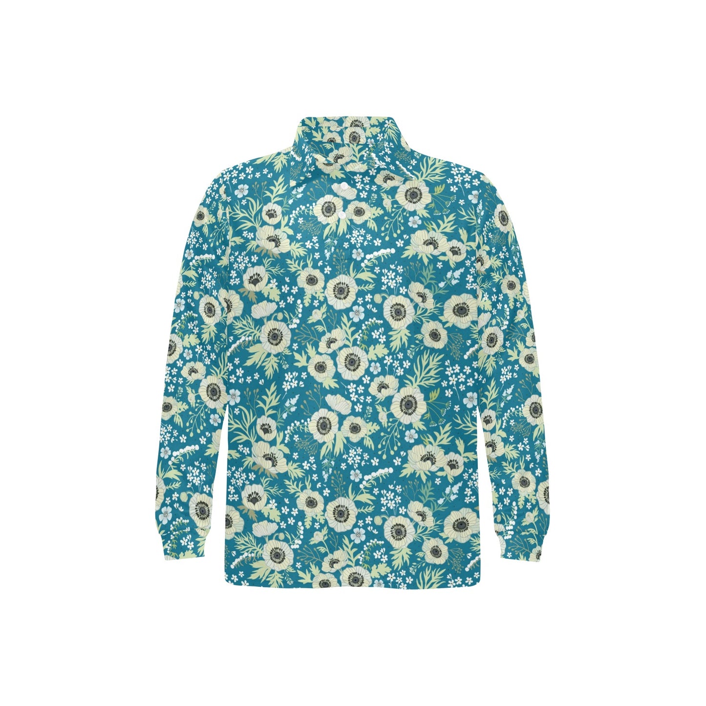 Anemone Pattern Print Design 01 Long Sleeve Polo Shirt For Men's