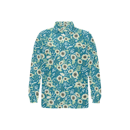 Anemone Pattern Print Design 01 Long Sleeve Polo Shirt For Men's