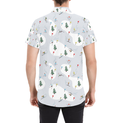 Ski Print Design LKS305 Men Short Sleeve Button Up Shirt