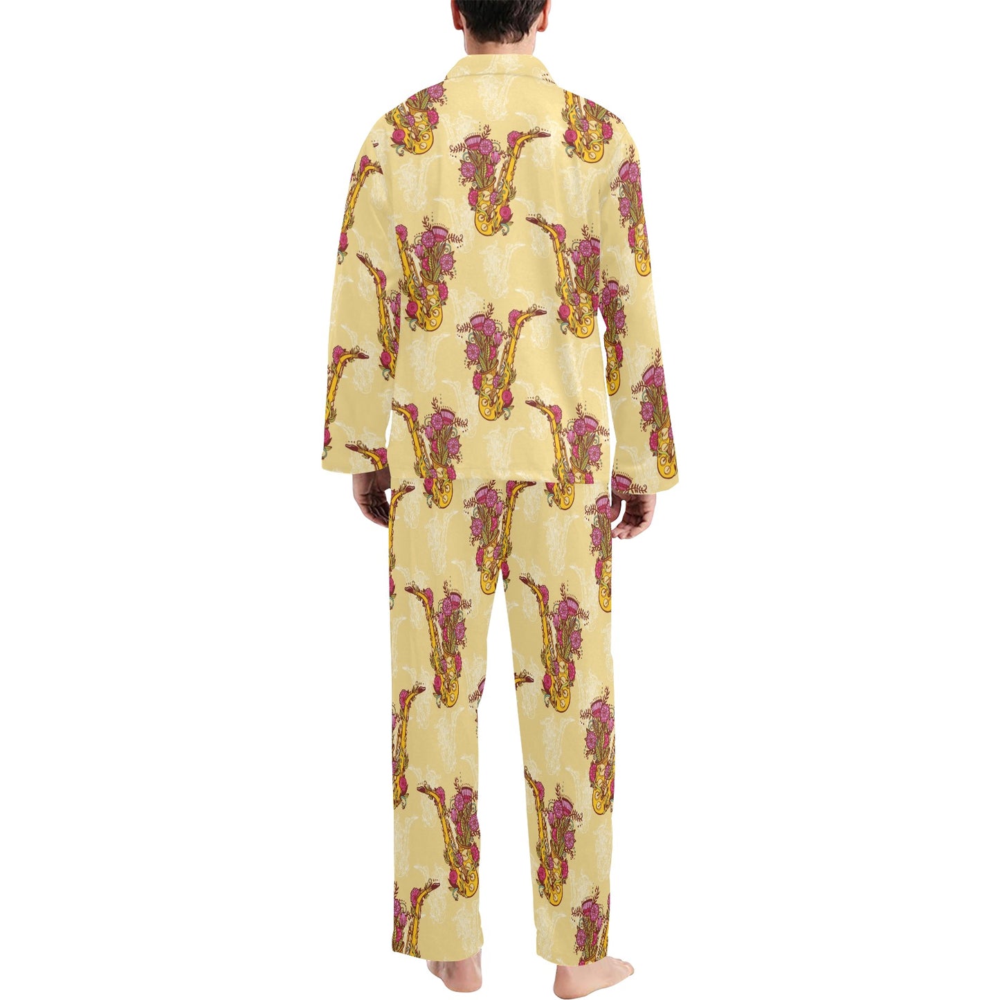 Saxophone Pattern Print Design 04 Men's Long Pajama Set