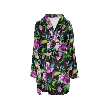 Bright Purple Floral Pattern Women's Fleece Robe