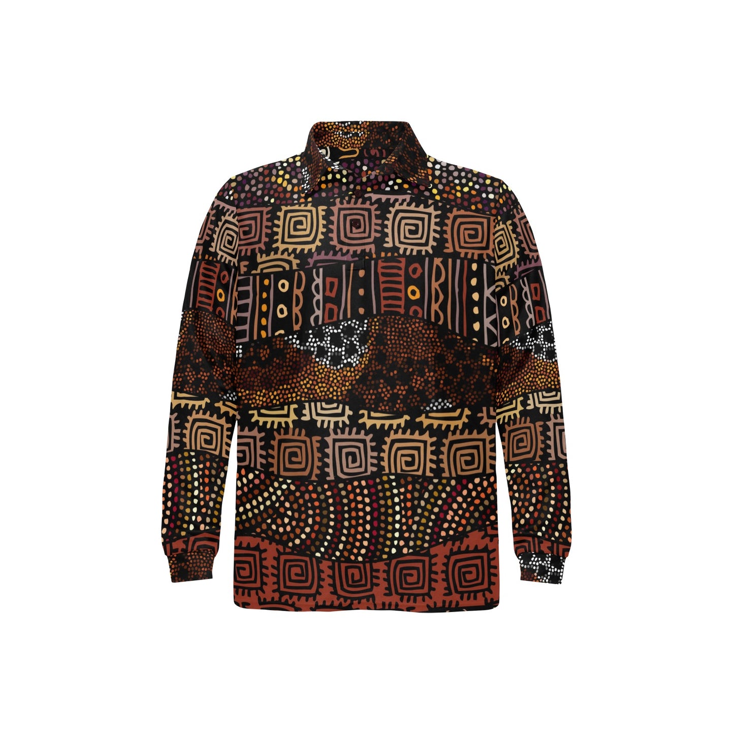 African Pattern Print Design 07 Long Sleeve Polo Shirt For Men's