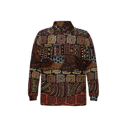 African Pattern Print Design 07 Long Sleeve Polo Shirt For Men's