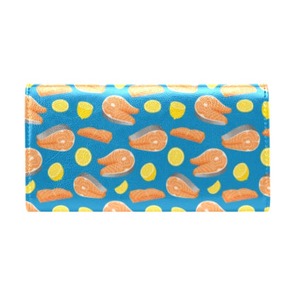 Salmon Steak With Lemon Print Design LKS308 Women's Trifold Wallet