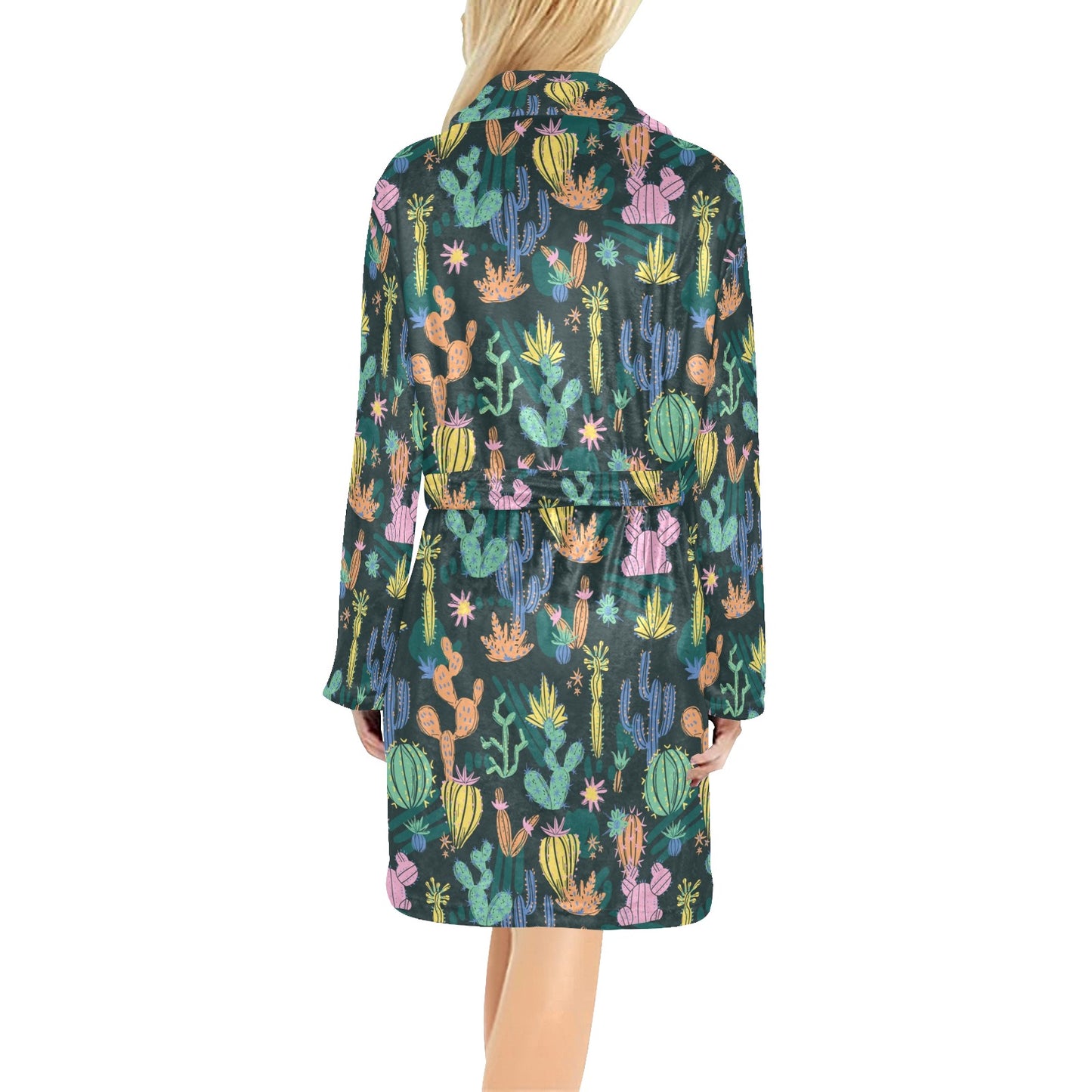 Cactus Pattern Print Design 05 Women's Fleece Robe