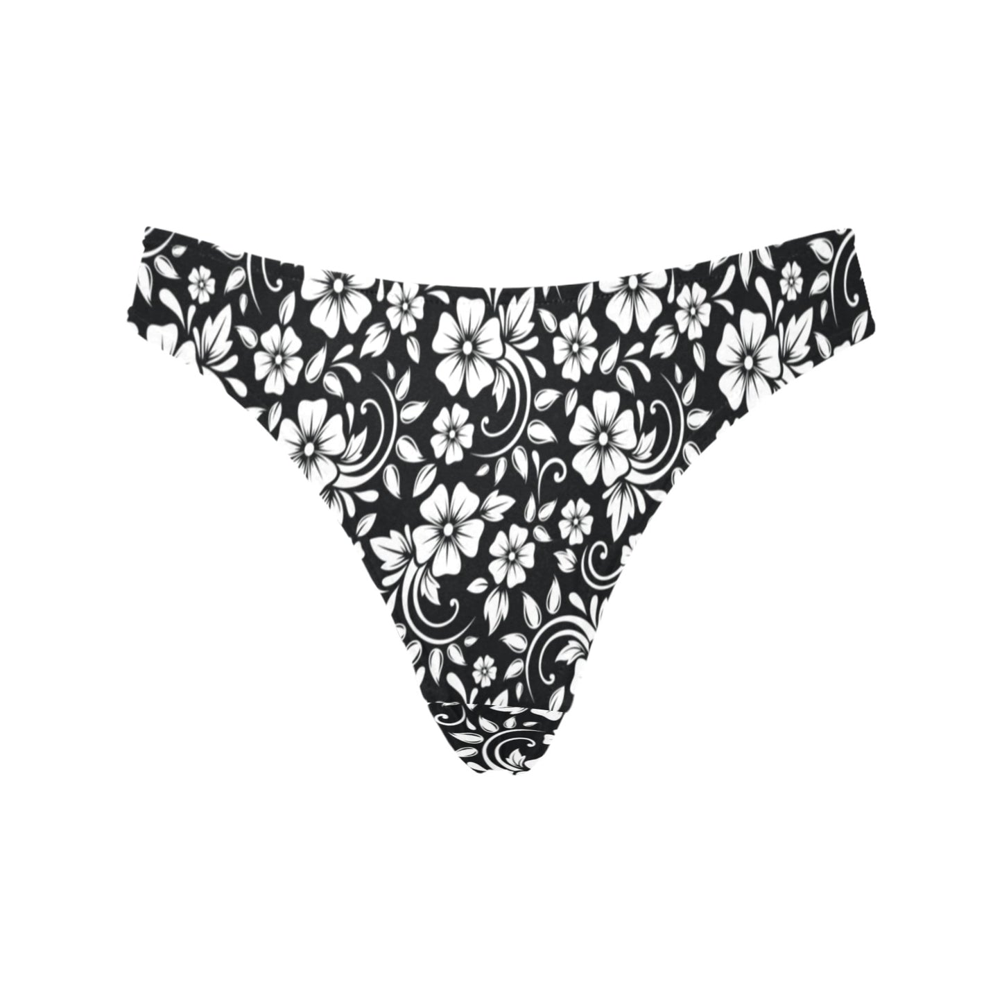 Floral Black White Themed Print Women's Thongs