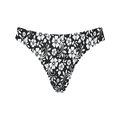 Floral Black White Themed Print Women's Thongs