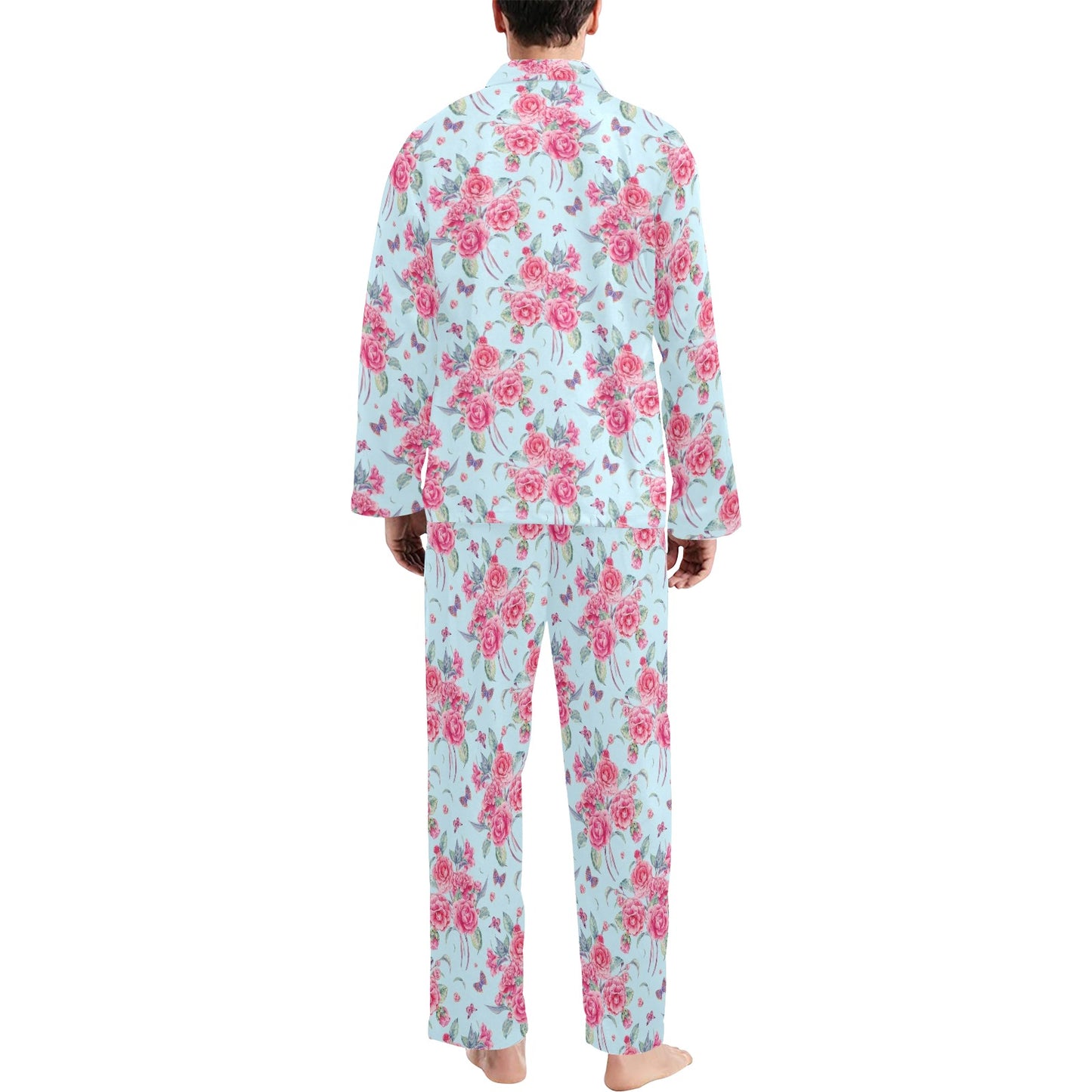 Camellia Pattern Print Design 01 Men's Long Pajama Set