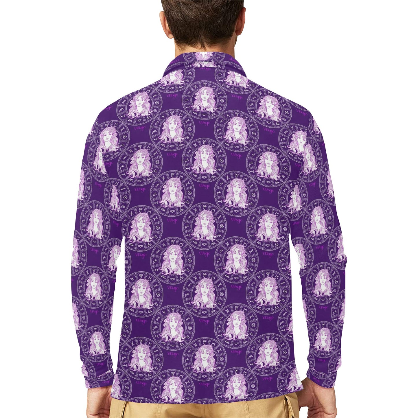 Virgo Print Design LKS301 Long Sleeve Polo Shirt For Men's