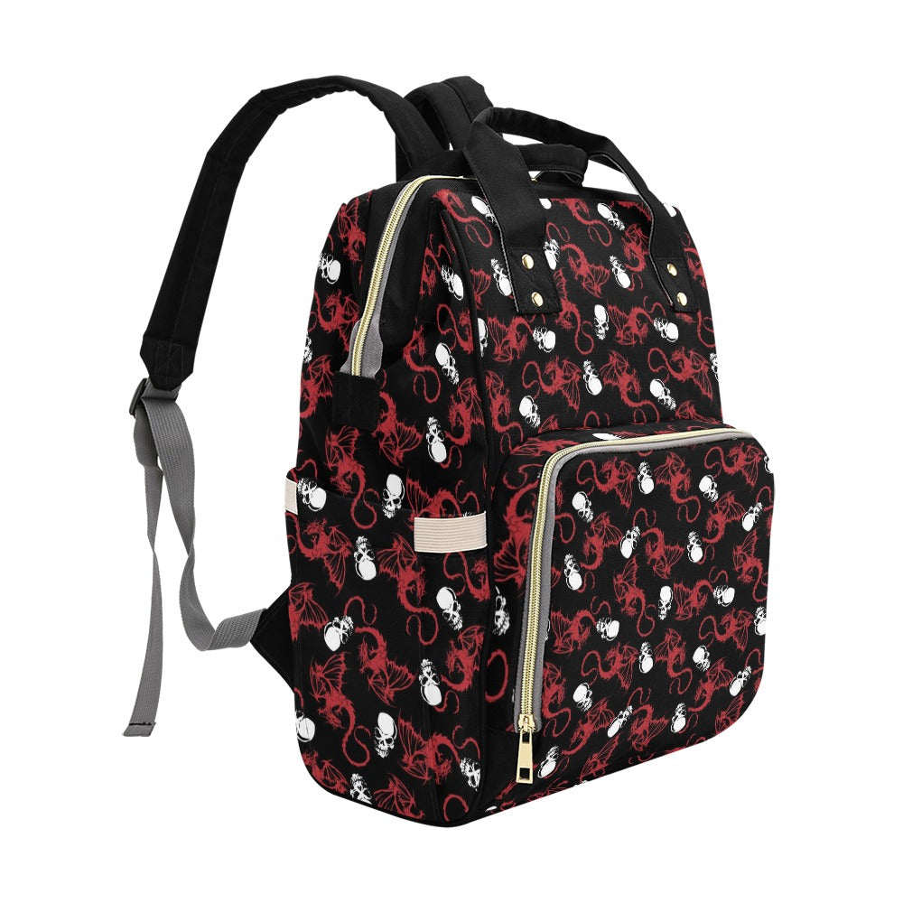 Skull With Red Dragon Print Design LKS304 Diaper Bag Backpack