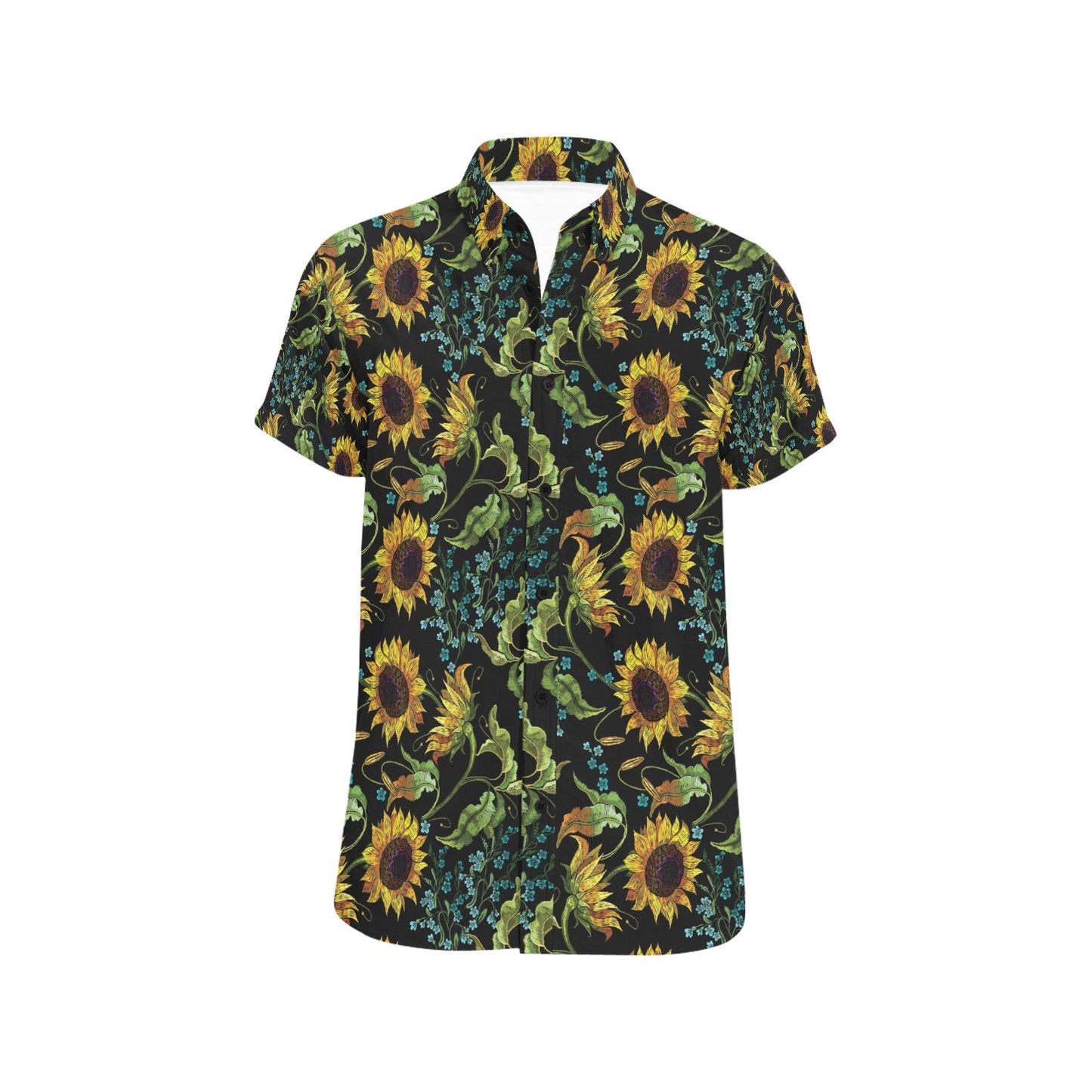 Sunflower Print Design LKS308 Men Short Sleeve Button Up Shirt