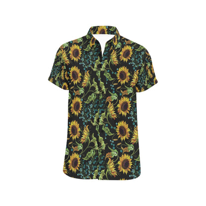 Sunflower Print Design LKS308 Men Short Sleeve Button Up Shirt
