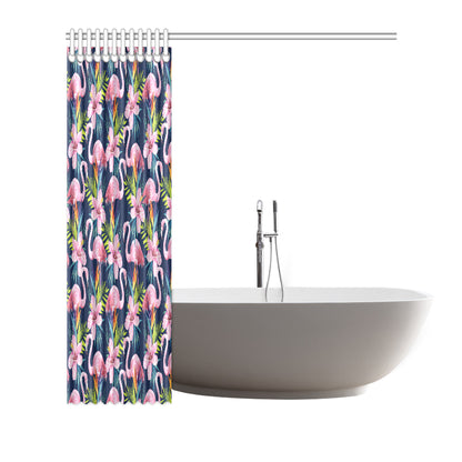 Flamingo Hibiscus Print Shower Curtain