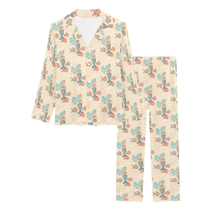 Mermaid Girl With Fish Design Print Women's Long Pajama Set
