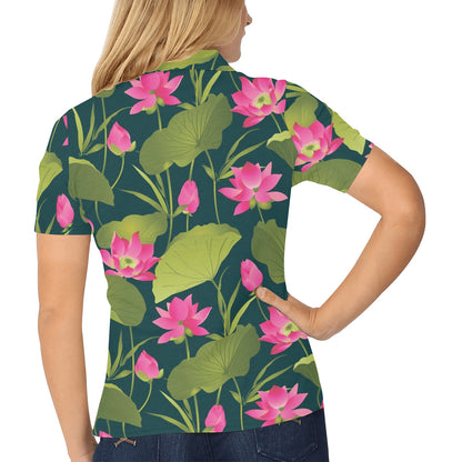 Water Lily Pattern Print Design WL09 Women's Polo Shirt