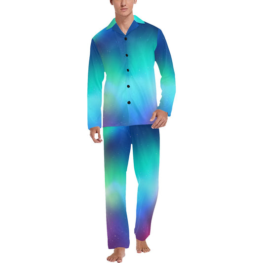 Aurora Borealis Pattern Print Design 02 Men's Long Pajama Set