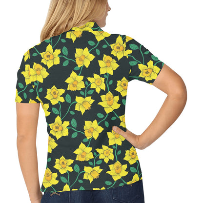 Daffodils Pattern Print Design DF03 Women's Polo Shirt