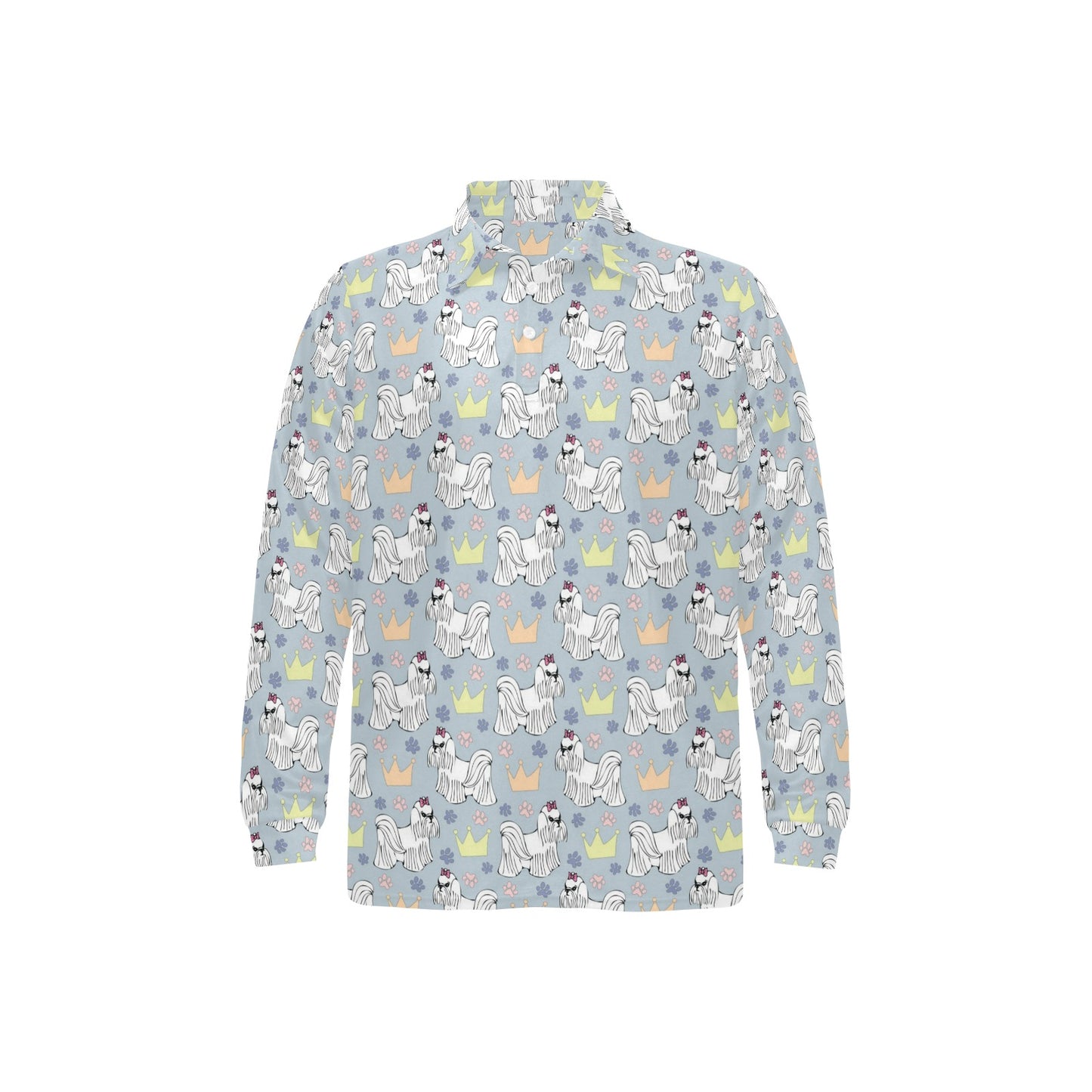 Maltese Pattern Print Design 04 Long Sleeve Polo Shirt For Men's