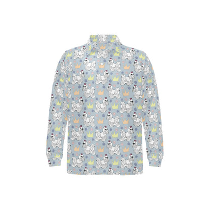 Maltese Pattern Print Design 04 Long Sleeve Polo Shirt For Men's