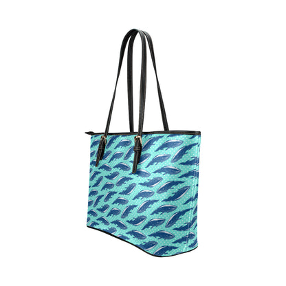 Whale Polka Dot Design Themed Print Leather Tote Bag