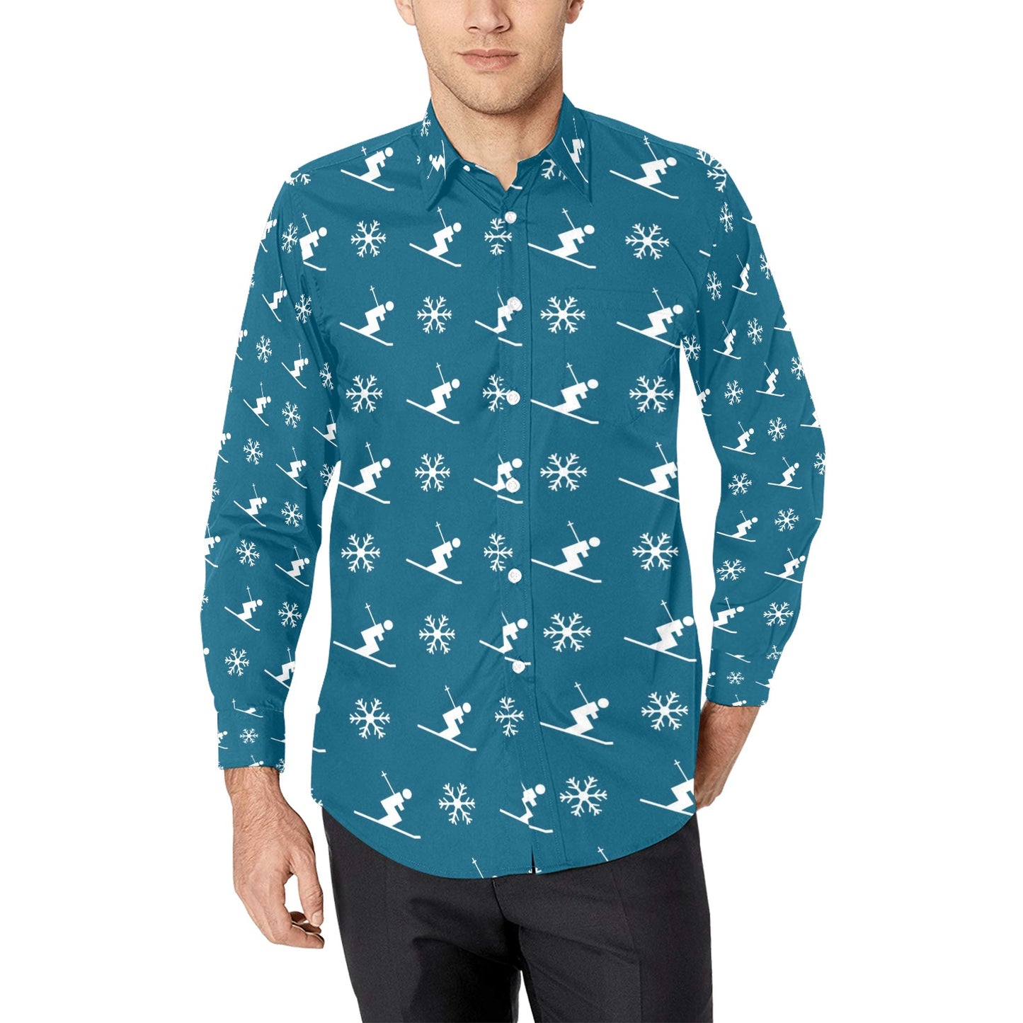 Ski Print Design LKS301 Men's Long Sleeve Dress Shirt