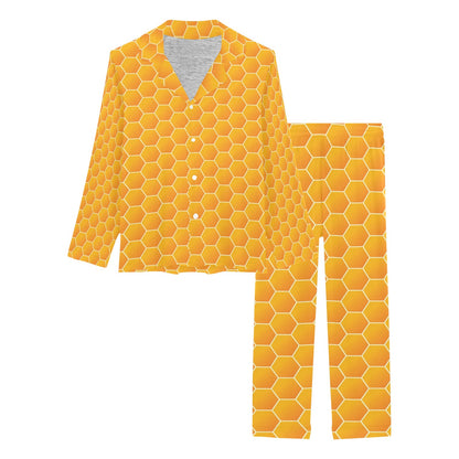 Honey Bee Honeycomb Print Design LKS3011 Women's Long Pajama Set