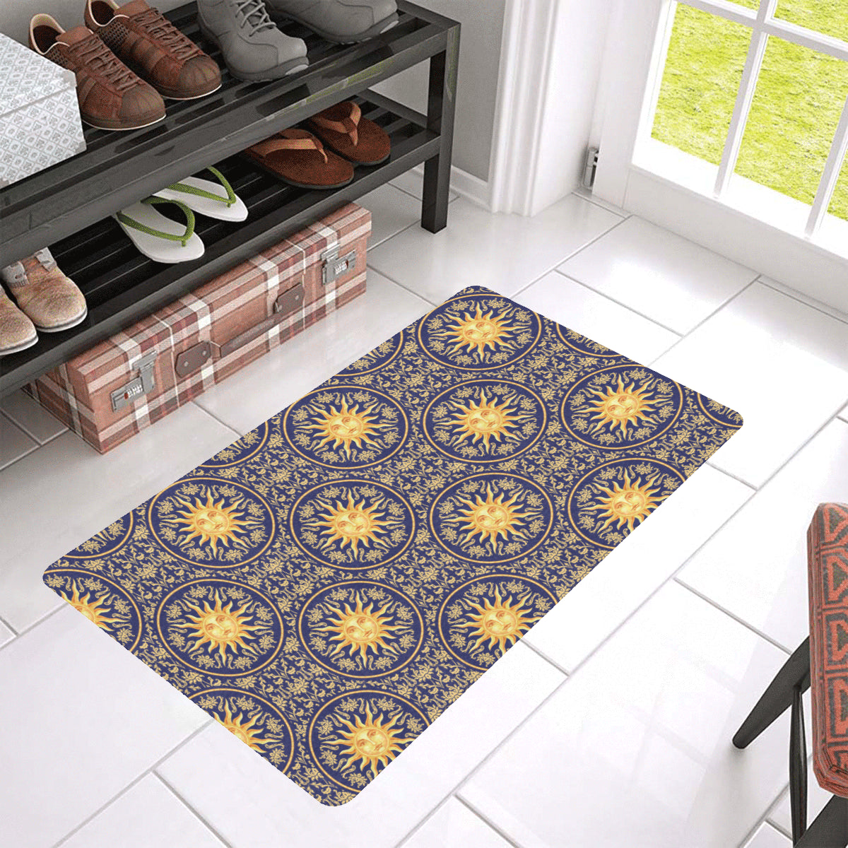 Celestial Gold Sun Face Rubber Doormat