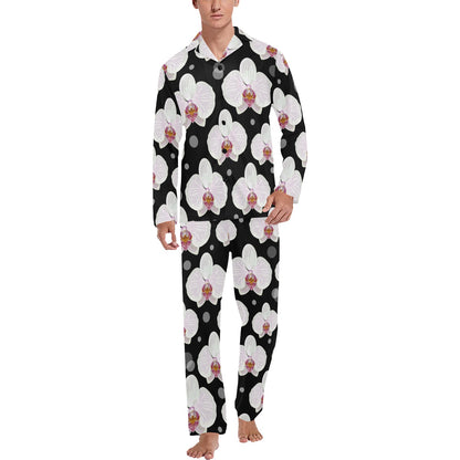 Orchid White Pattern Print Design OR09 Men's Long Pajama Set