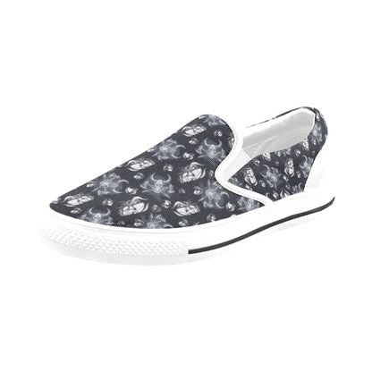 Vikings Print Design LKS304 White Slip Ons Canvas Women's Shoes