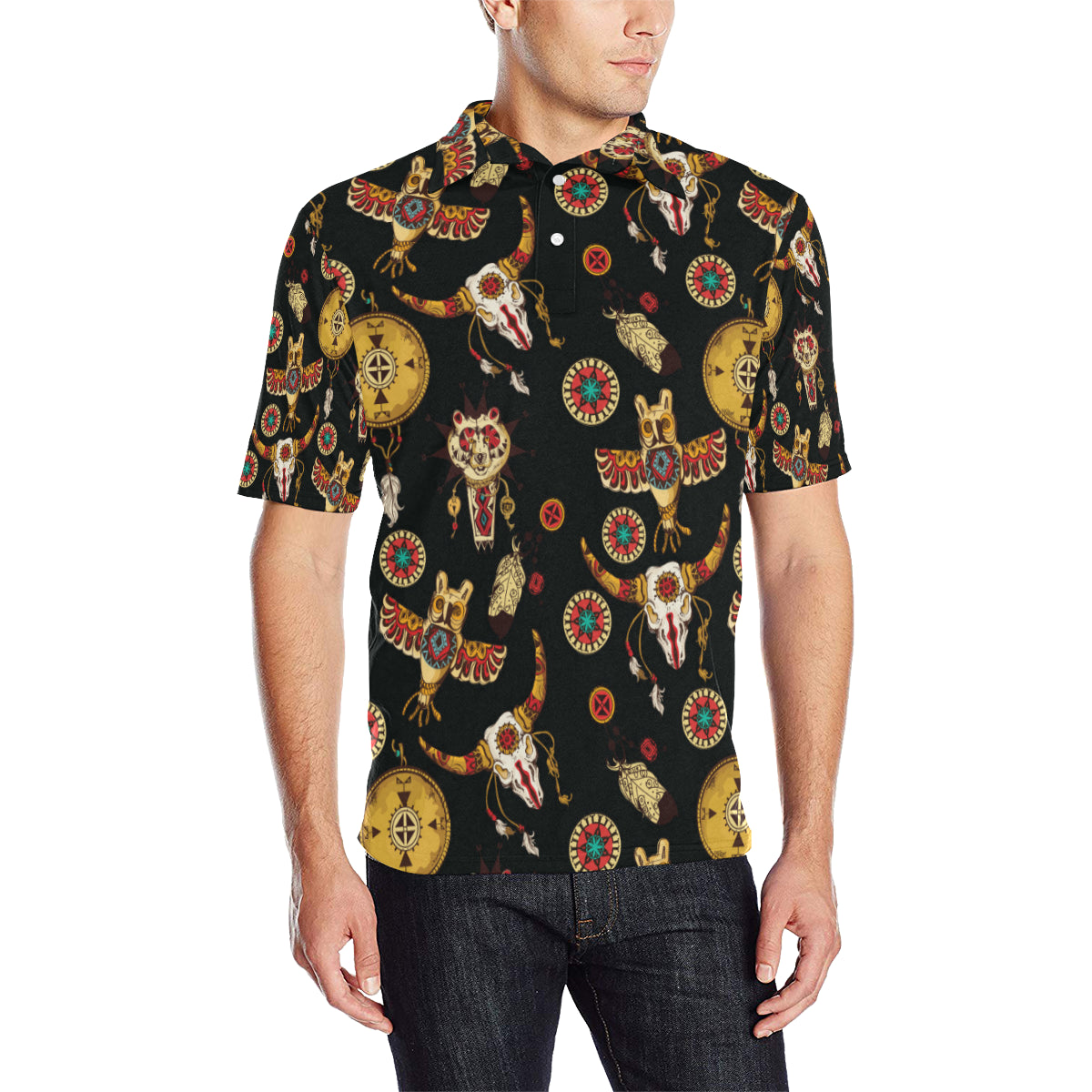 Native American Symbol Pattern Men Polo Shirt