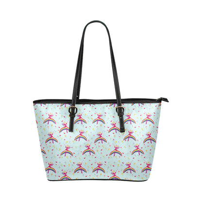 Fairy with Rainbow Print Pattern Leather Tote Bag