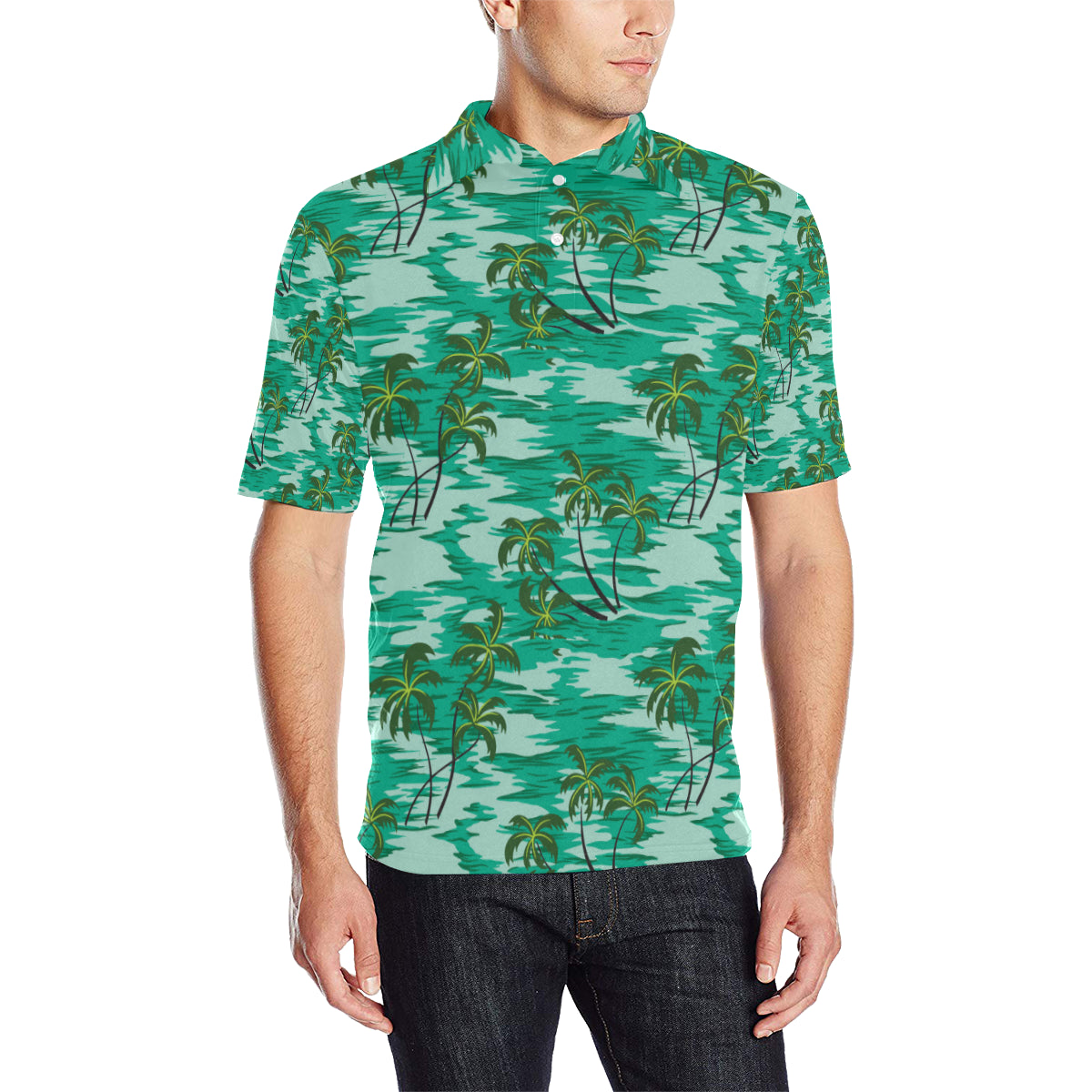 Palm Tree Pattern Print Design A01 Men Polo Shirt